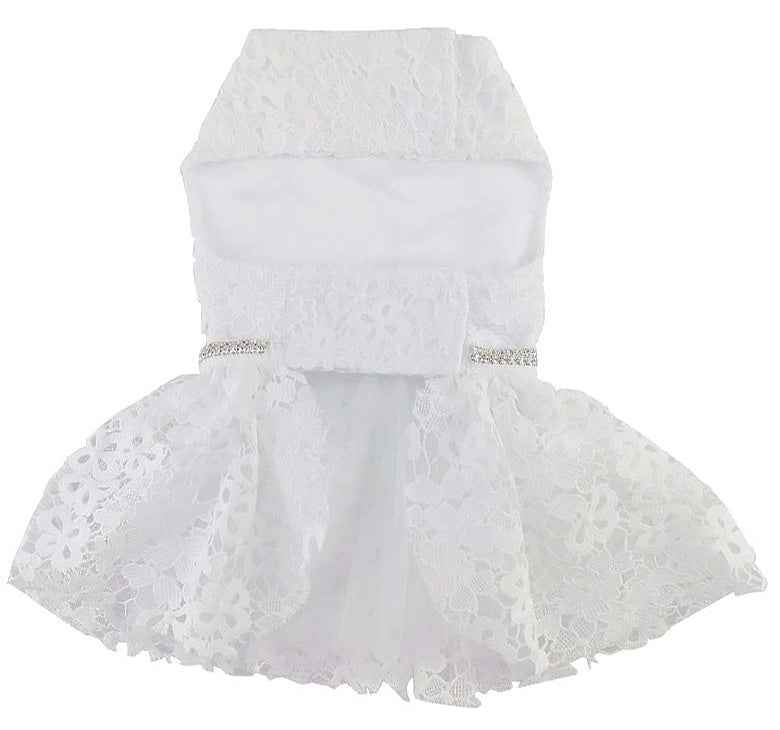 White Lace Wedding Dog Dress w/ Leash & D-Ring