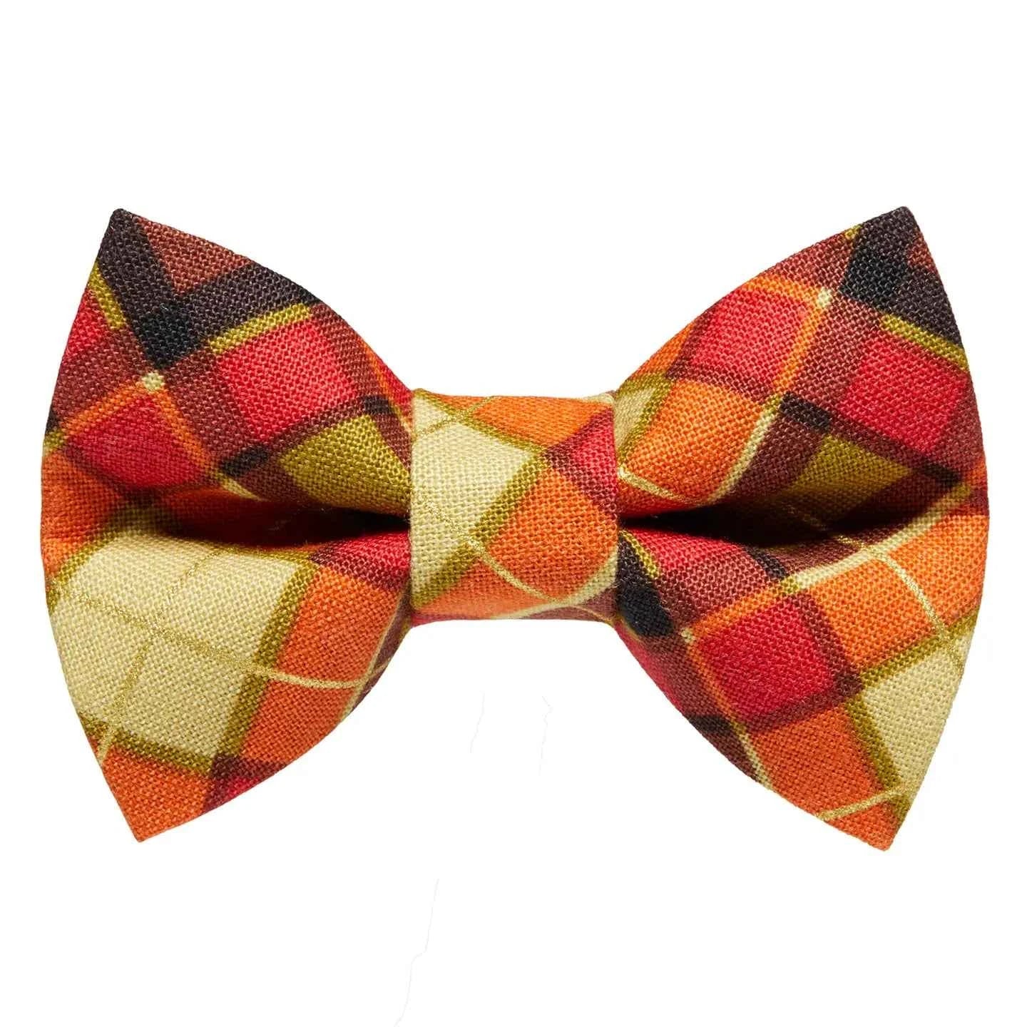 Orange Plaid Cat Dog Bow Tie for Stylish Pets
