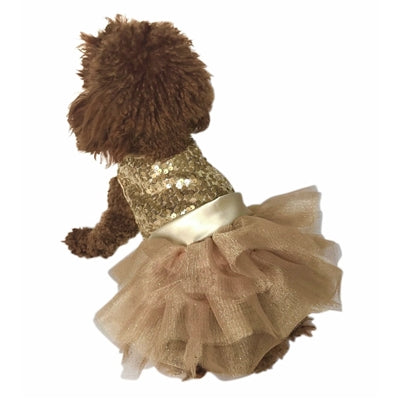 Marilyn Fufu Tutu Dog Dress, Gold Sequins