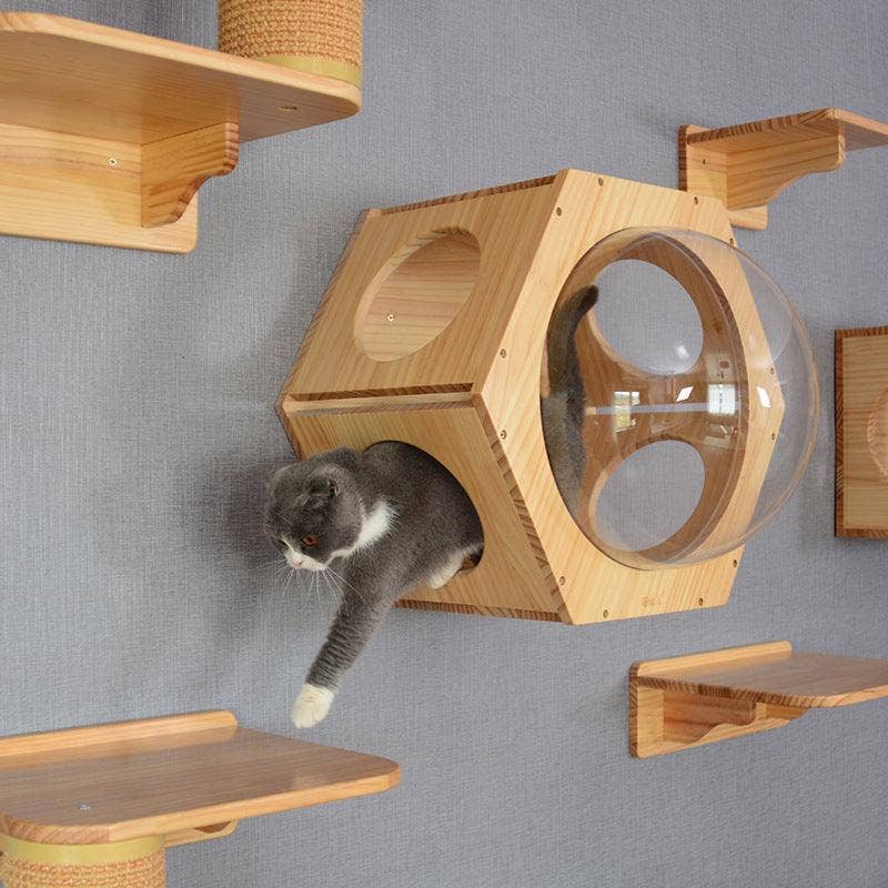 Luxury Woodland Cat Retreat: Solid Wood Drilling Hole Scratching Post and Toy