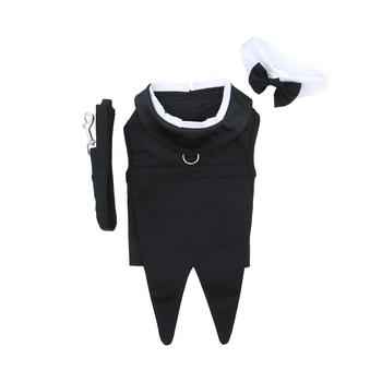 Black Dog Tuxedo Harness with Tails, Bow Tie, and Cotton Collar