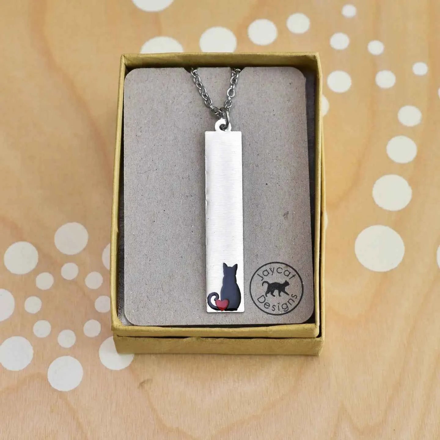 Black Cat Heart Bar Necklace - Unique Cat Lover Jewelry