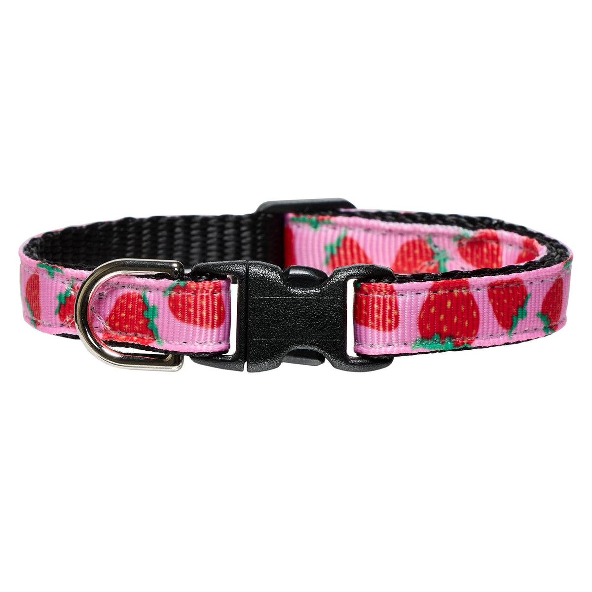 Pink Cat Collar Accessorized With Bright Red Strawberries