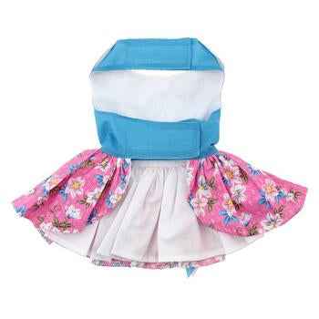 Pink and Blue Dog Dress - Plumeria Floral Design for Stylish Pets