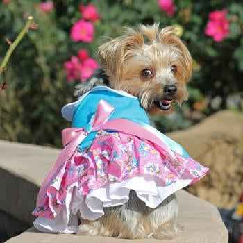 Pink and Blue Dog Dress - Plumeria Floral Design for Stylish Pets