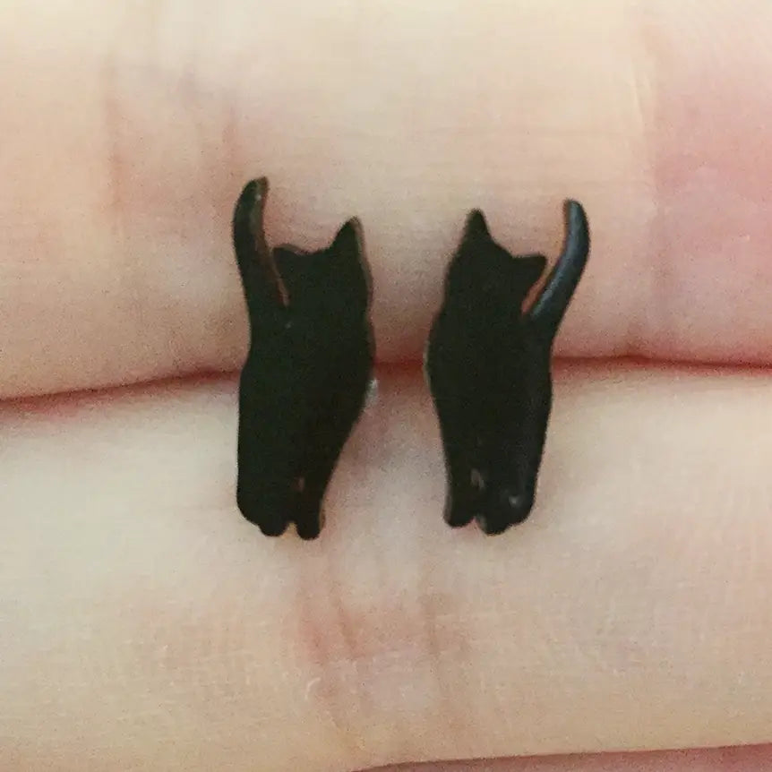 Tiny Black Cat Earrings