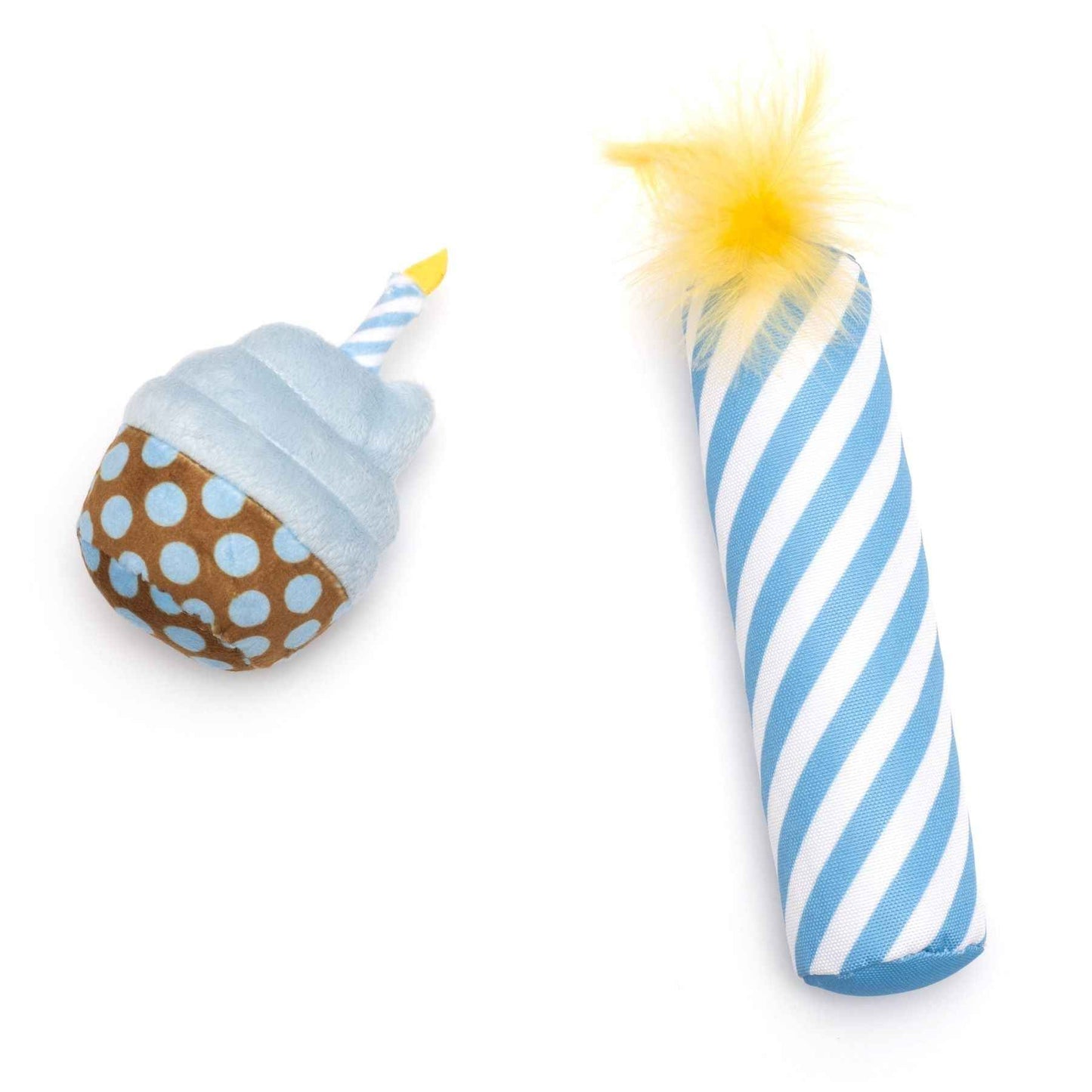 Birthday Cupcake & Candle Cat Toy Set in Pink or Blue