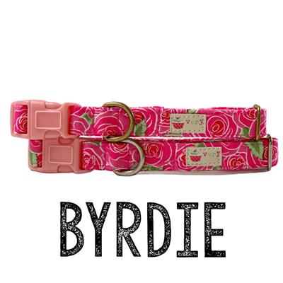 Byrdie– Hot Pink Cabbage Rose Floral Dog Collar | Flower Dog Collar | Summer | Spring | Handmade Organic Cotton Collars & Leashes