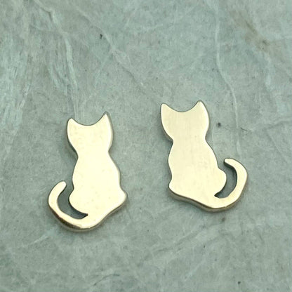 Bronze Cat Silhouette Stud Earrings