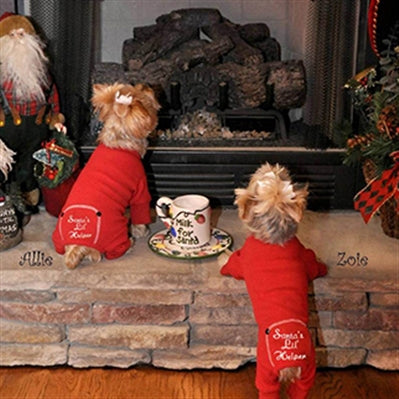 Christmas Red "Santa's Lil' Helper" Embroidered Pet Pajamas