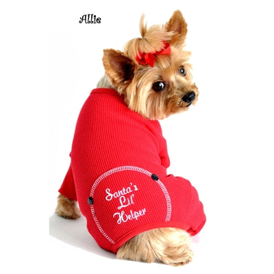 Christmas Red "Santa's Lil' Helper" Embroidered Pet Pajamas