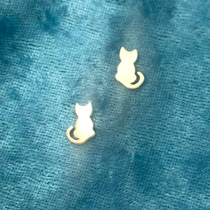 Bronze Cat Silhouette Stud Earrings