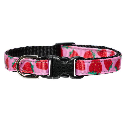 Pink Cat Collar Accessorized With Bright Red Strawberries