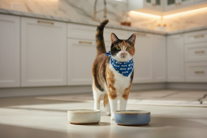 Adorable Blue Cat Bandana with White Fish Bones